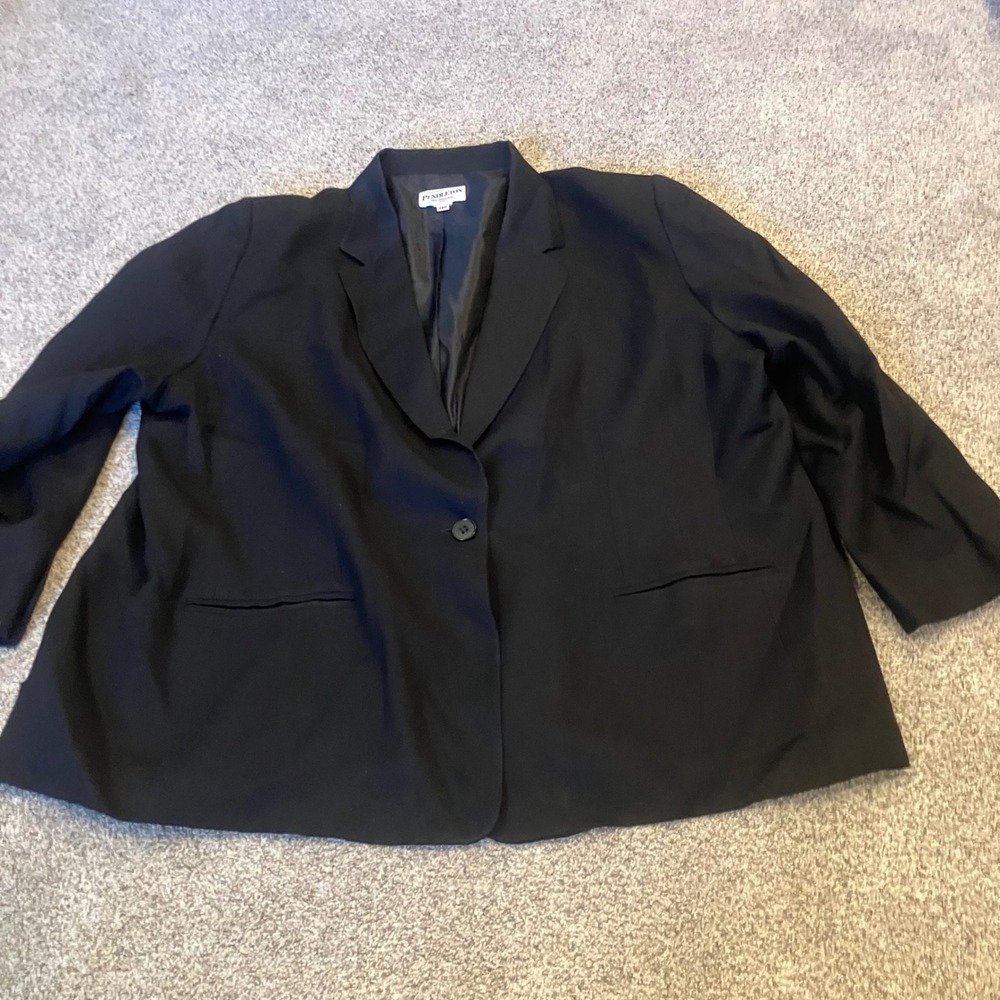 Pendleton Plus Womens 24W Black 100% Virgin Wool Single Button Blazer Jacket